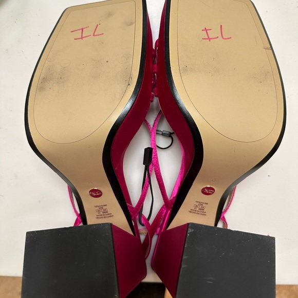 ZARA NWT fuchsia strappy platform heels square toe satin - Picture 5 of 6